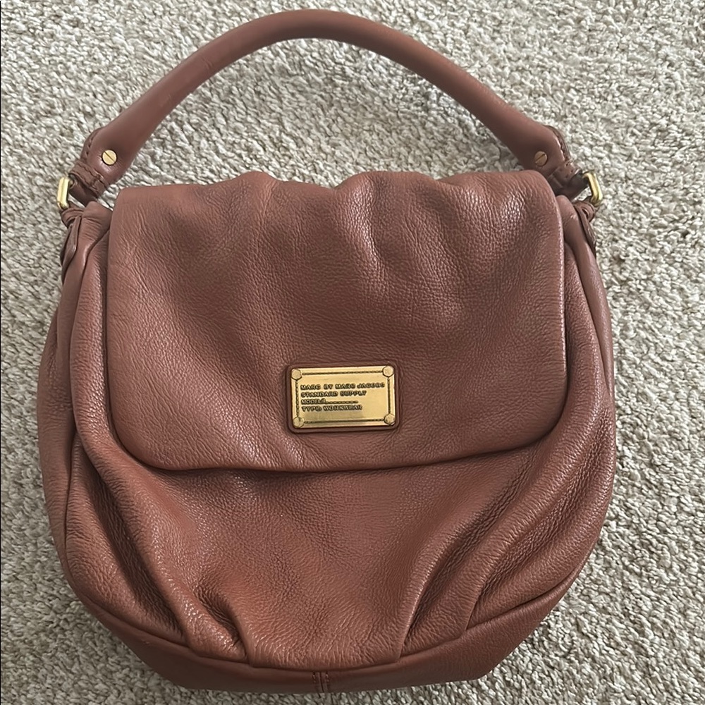 Marc by Marc Jacobs Brown Leather Shoulder Bag with Gold-Tone Accents